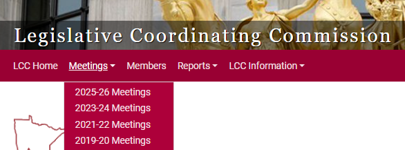 Screenshot of a commission page showing the Meetings tab.
